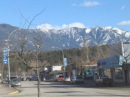 Tuesday, 3-9-2004  Main street of Nakusp from the Kuskanax Lodge front door.